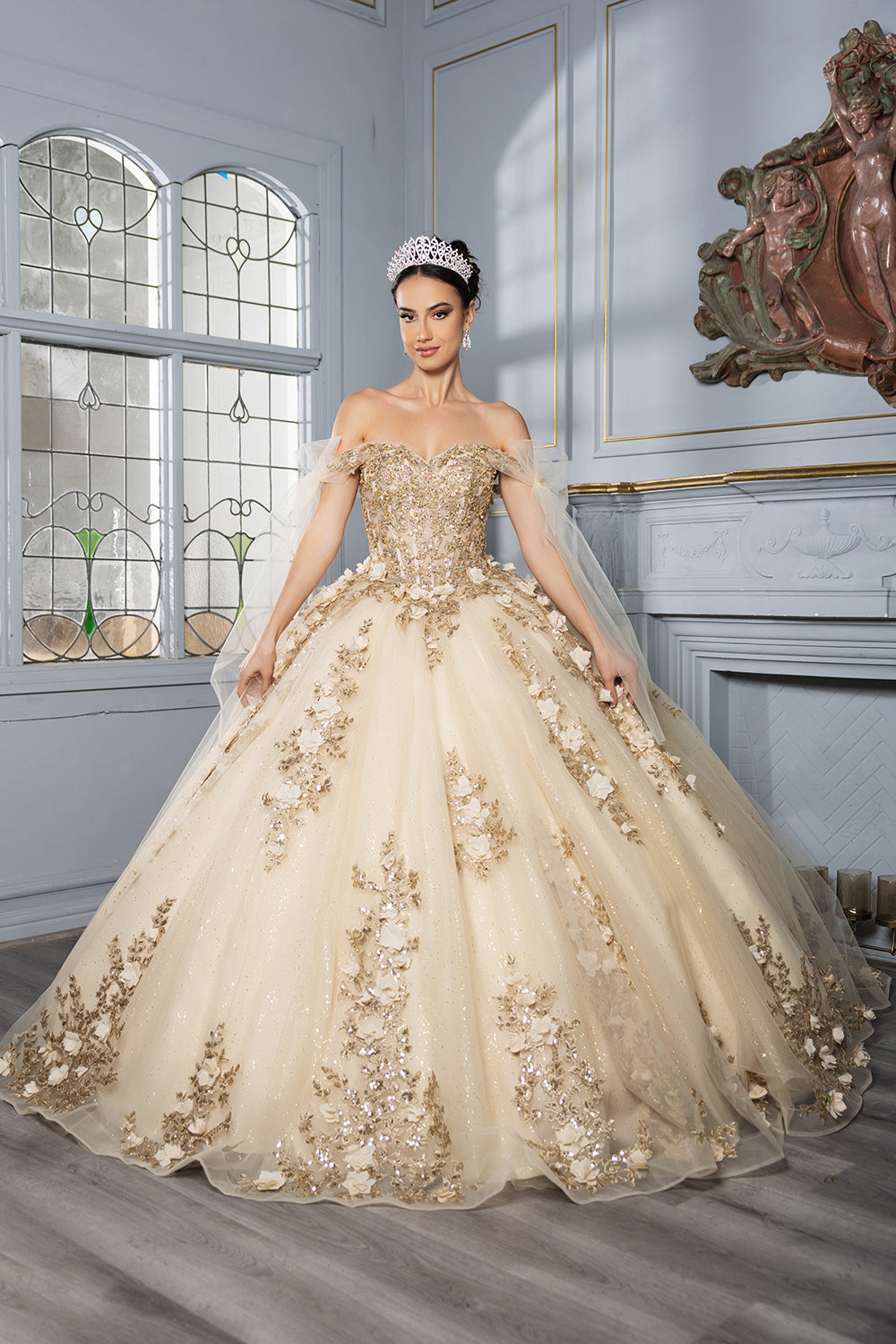 Plus Size Ball Gown in Champagne/Gold | Formal Quinceanera Dress by LK280