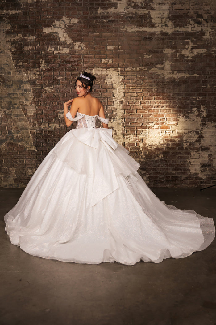 Layla K LK281 Off-White Crystal Embellished Corset Ball Gown Glitter Quinceañera Dress