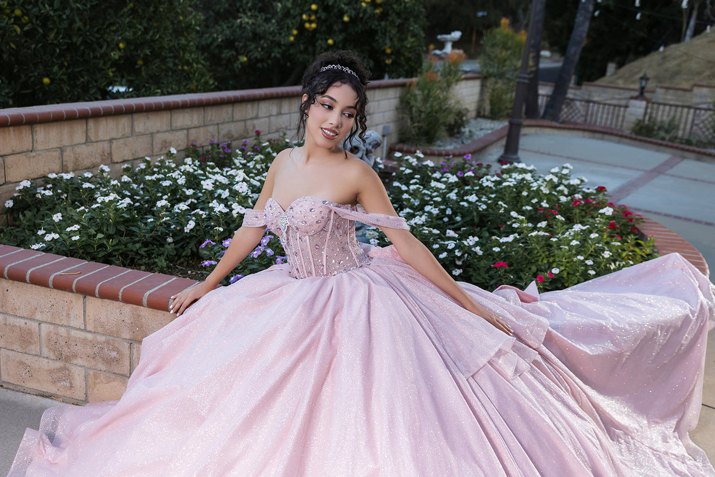 Layla K LK281 Off-Shoulder Ball Gown with Corset Bodice & Glitter Tulle Skirt