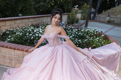 Layla K LK281 Off-Shoulder Ball Gown with Corset Bodice & Glitter Tulle Skirt