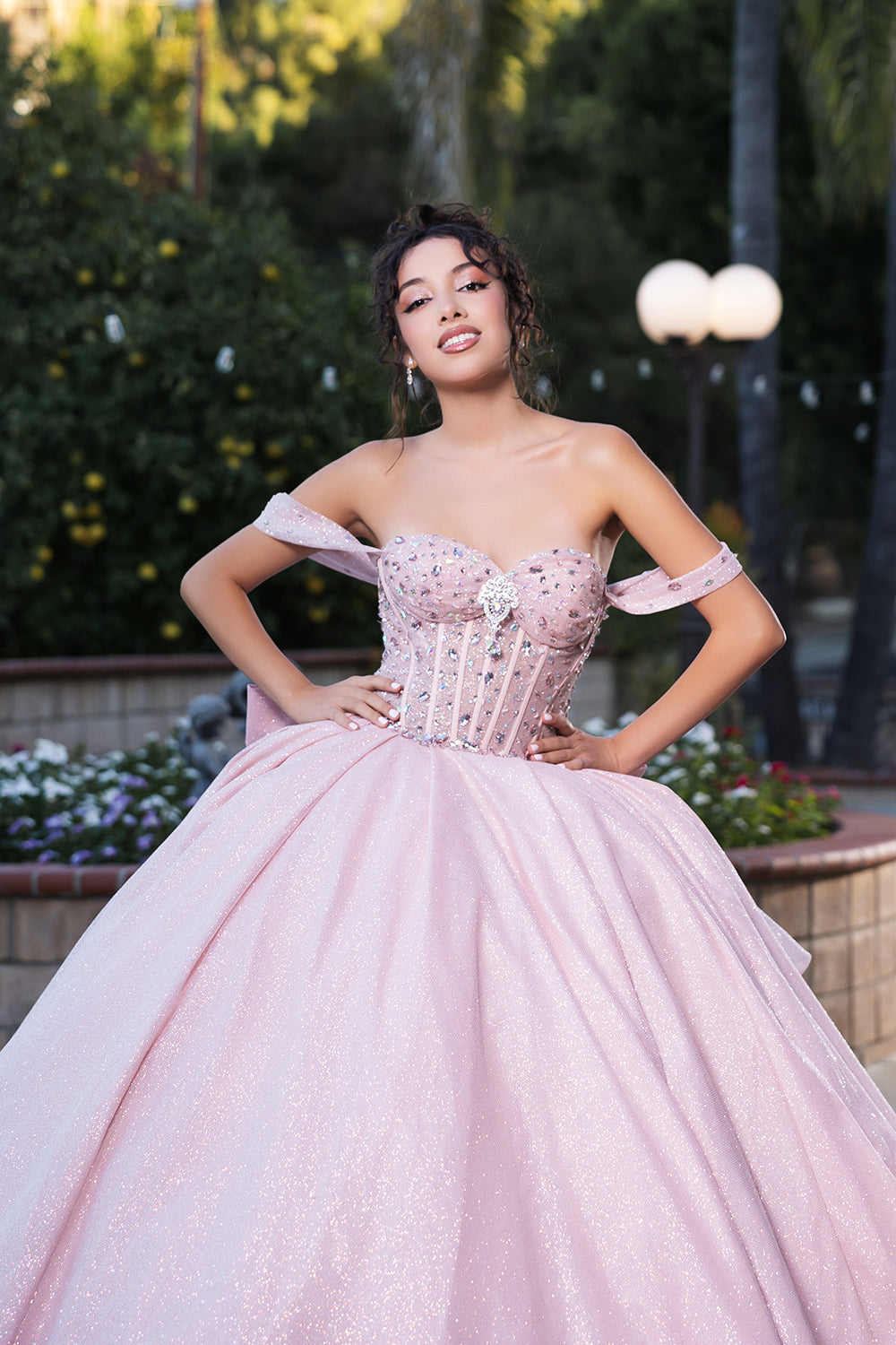 Layla K LK281 Off-Shoulder Ball Gown with Corset Bodice & Glitter Tulle Skirt