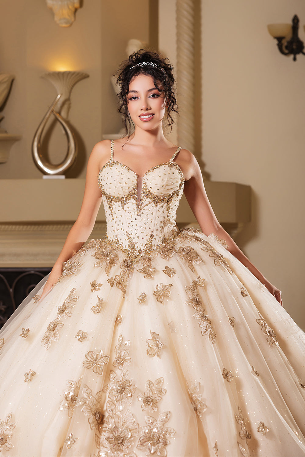 Layla K LK282 Floral Quinceañera Ball Gown with Beaded Corset Bodice