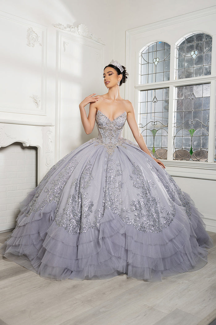 Luxury Ball Gown Quinceañera Dress with Glitter Tulle Skirt & Beaded Corset By Layla K LK284