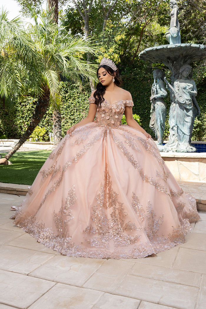 Off the Shoulder Quinceañera Ball Gown with Sequins 3D Floral Lace Sweet 16 Dress by Layla K LK285