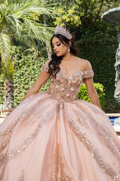 Off the Shoulder Quinceañera Ball Gown with Sequins 3D Floral Lace Sweet 16 Dress by Layla K LK285