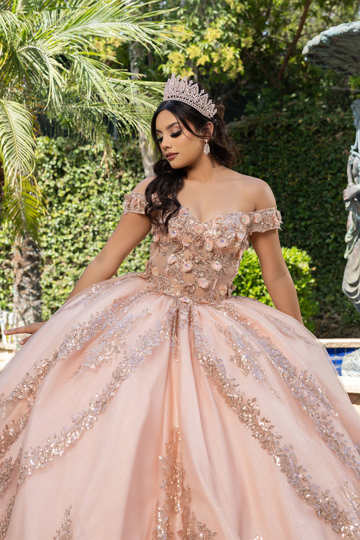 Off the Shoulder Quinceañera Ball Gown with Sequins 3D Floral Lace Sweet 16 Dress by Layla K LK285