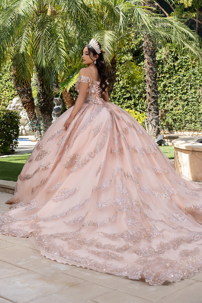 Off the Shoulder Quinceañera Ball Gown with Sequins 3D Floral Lace Sweet 16 Dress by Layla K LK285