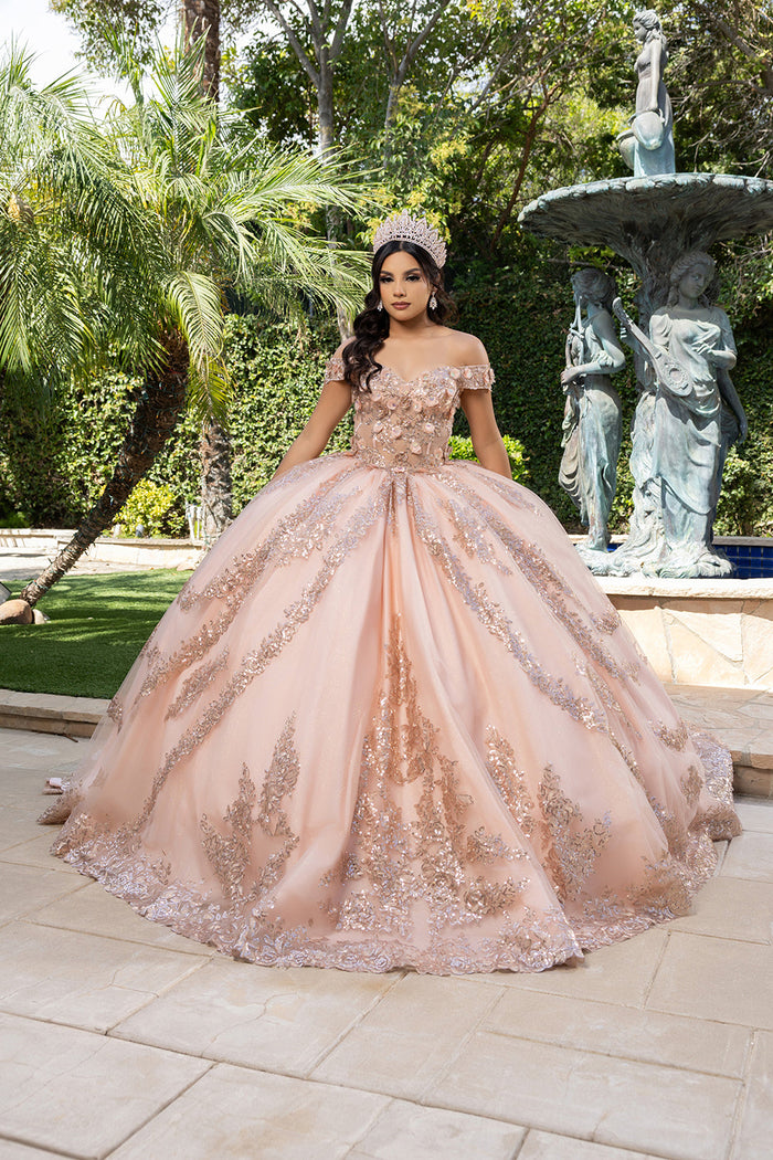 Off the Shoulder Quinceañera Ball Gown with Sequins 3D Floral Lace Sweet 16 Dress by Layla K LK285