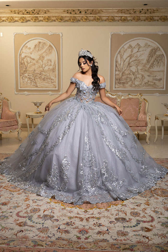Off the Shoulder Quinceañera Ball Gown with Sequins 3D Floral Lace Sweet 16 Dress by Layla K LK285