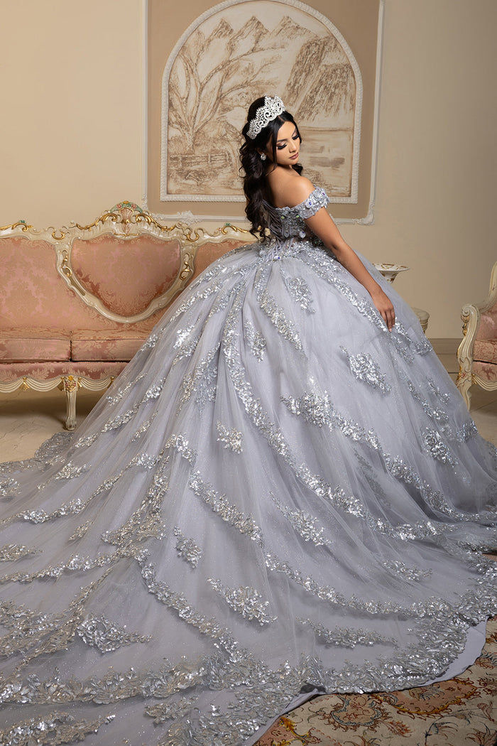 Off the Shoulder Quinceañera Ball Gown with Sequins 3D Floral Lace Sweet 16 Dress by Layla K LK285