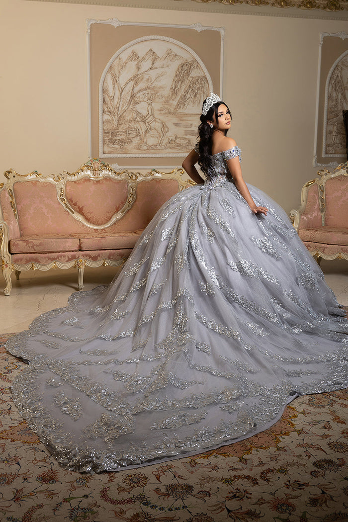 Off the Shoulder Quinceañera Ball Gown with Sequins 3D Floral Lace Sweet 16 Dress by Layla K LK285