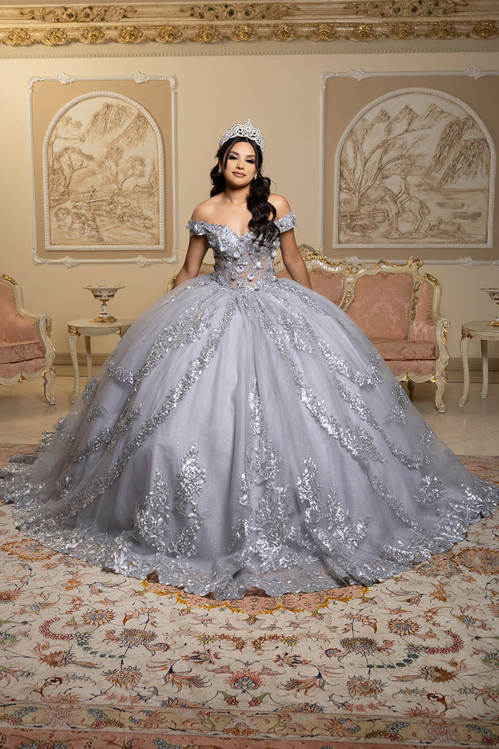 Off the Shoulder Quinceañera Ball Gown with Sequins 3D Floral Lace Sweet 16 Dress by Layla K LK285