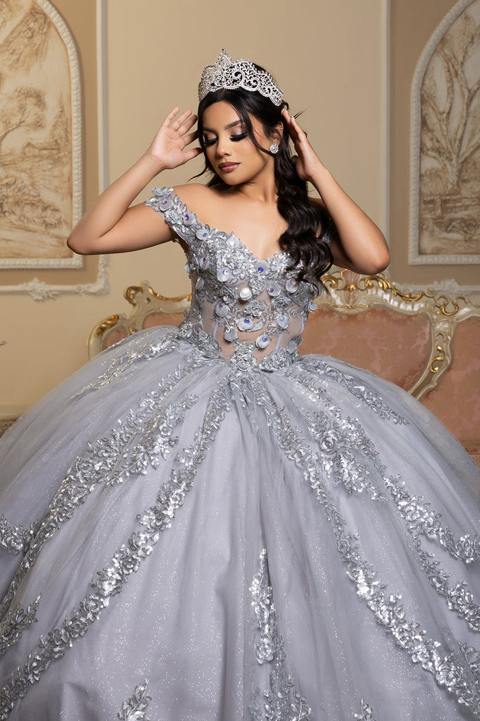 Off the Shoulder Quinceañera Ball Gown with Sequins 3D Floral Lace Sweet 16 Dress by Layla K LK285