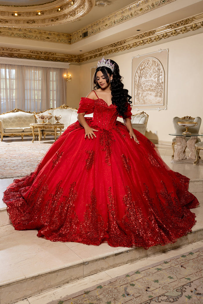 Beaded Corset Bodice Spaghetti Straps Detachable Off Shoulder Sleeves By Layla K LK287