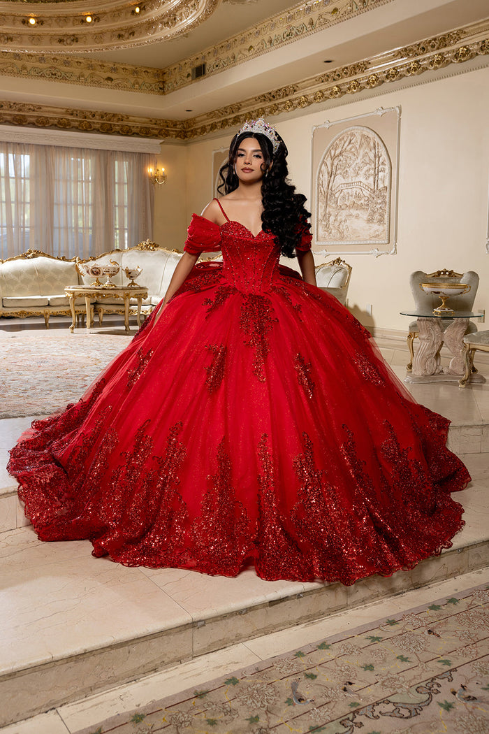 Beaded Corset Bodice Spaghetti Straps Detachable Off Shoulder Sleeves By Layla K LK287