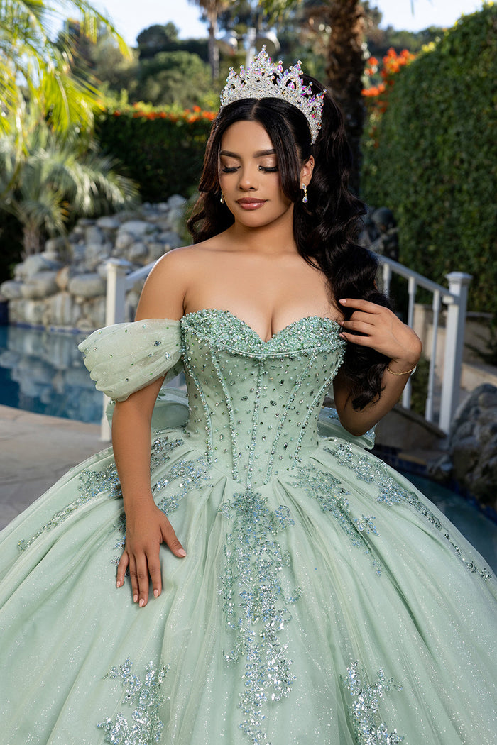Beaded Corset Bodice Spaghetti Straps Detachable Off Shoulder Sleeves By Layla K LK287