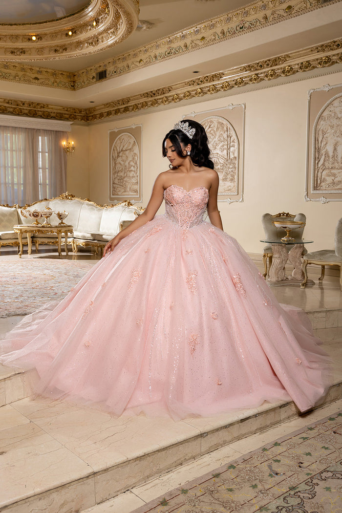 Beaded Corset Bodice & Glitter Tulle Skirt Strapless Sweetheart Birthday Dress By Layla K LK288