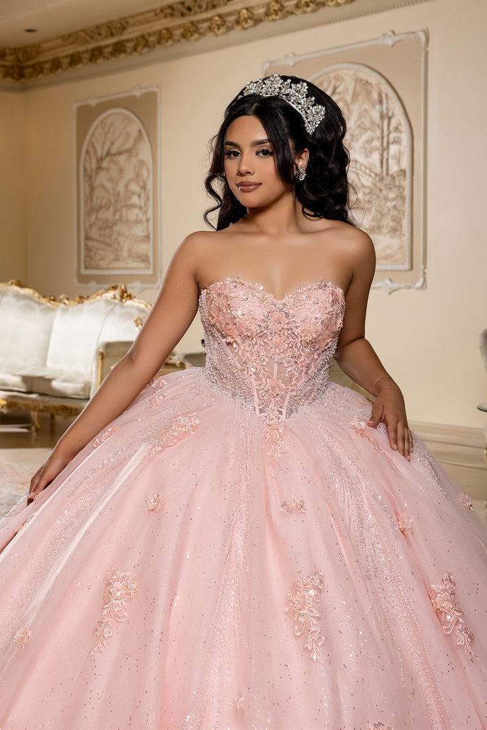 Beaded Corset Bodice & Glitter Tulle Skirt Strapless Sweetheart Birthday Dress By Layla K LK288