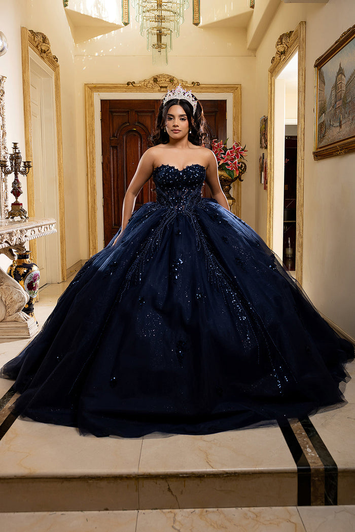 Beaded Corset Bodice & Glitter Tulle Skirt Strapless Sweetheart Birthday Dress By Layla K LK288