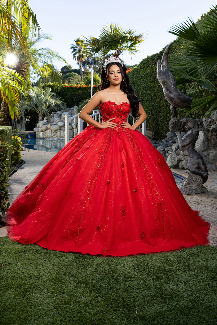 Beaded Corset Bodice & Glitter Tulle Skirt Strapless Sweetheart Birthday Dress By Layla K LK288