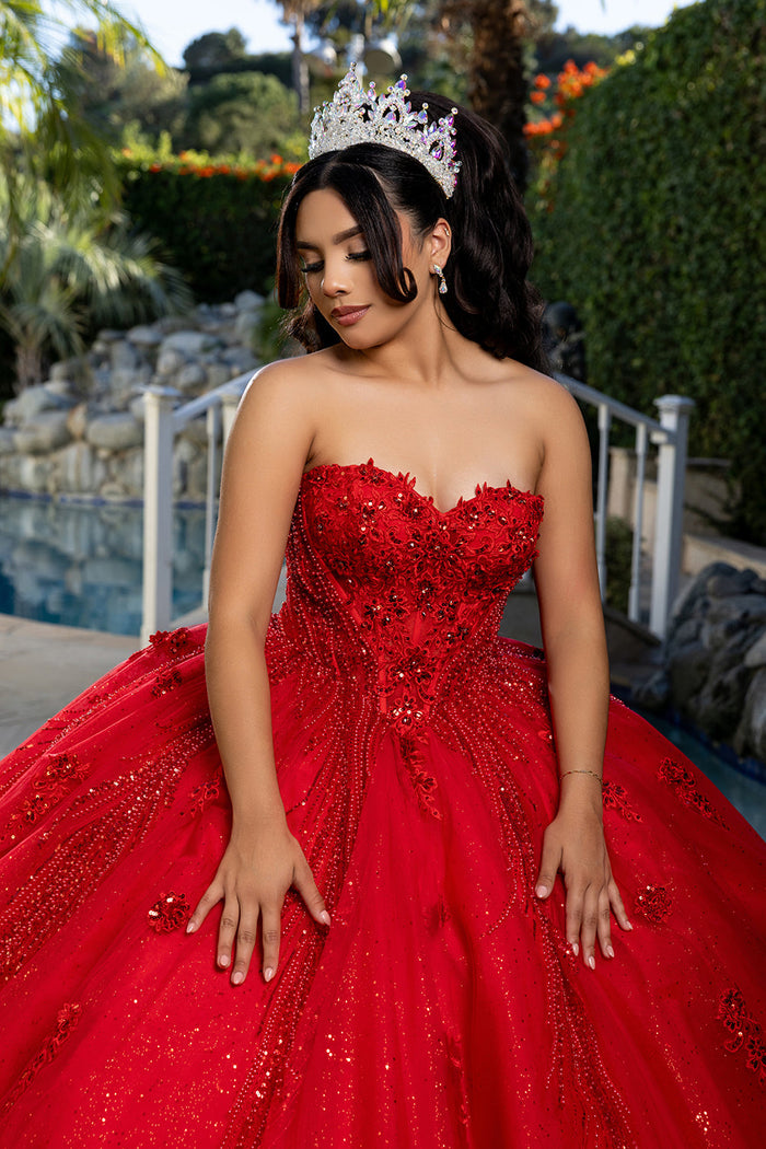 Beaded Corset Bodice & Glitter Tulle Skirt Strapless Sweetheart Birthday Dress By Layla K LK288