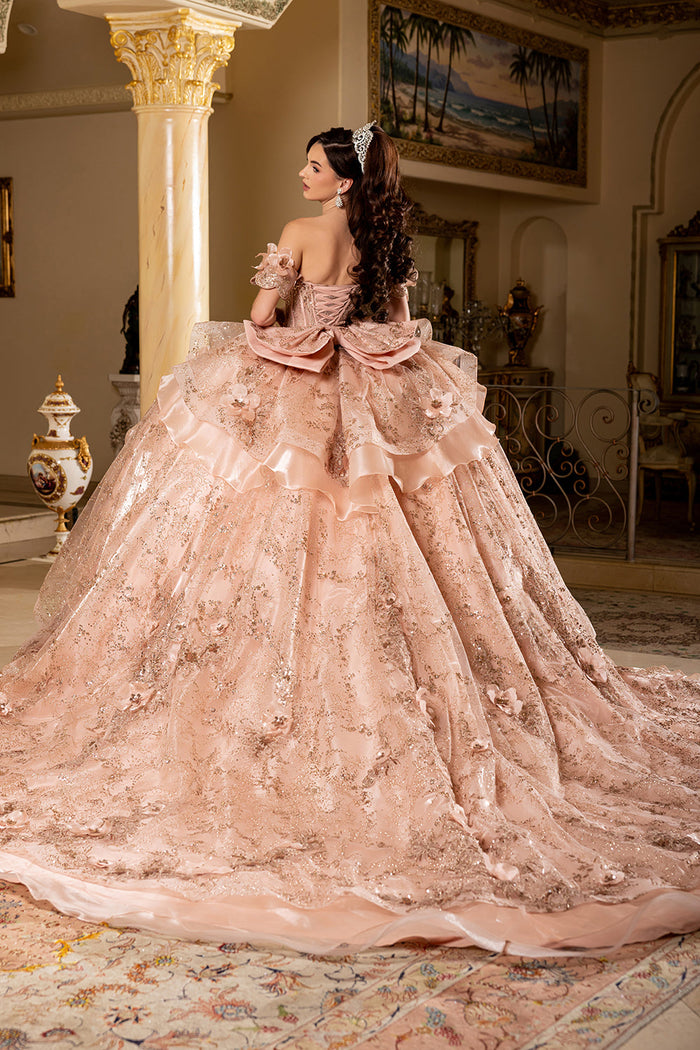 Off-Shoulder Ball Gown Sweetheart Corset Quinceañera Dress with Layered Ruffles by Layla K LK295