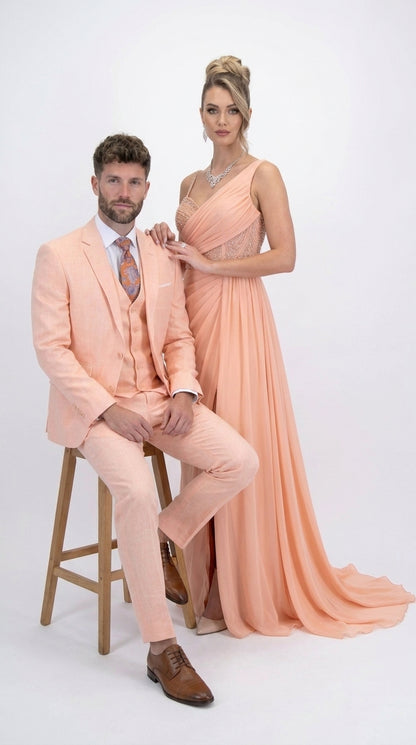 Statement Men's Peach 3 Piece Suit – Light Orange Blush Modern Fit Wedding & Summer Suit with Ticket Pocket