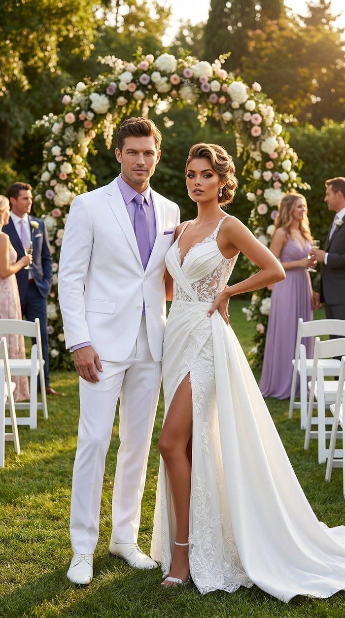 Men’s White Two-Button Poplin Suit – Modern Wedding, Prom and Formal Suit