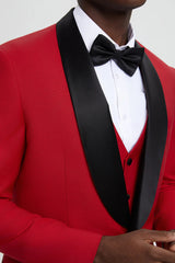 Men's Stacy Adams Vested One Button Shawl Lapel Designer Tuxedo In Red - Men's Tuxedo USA