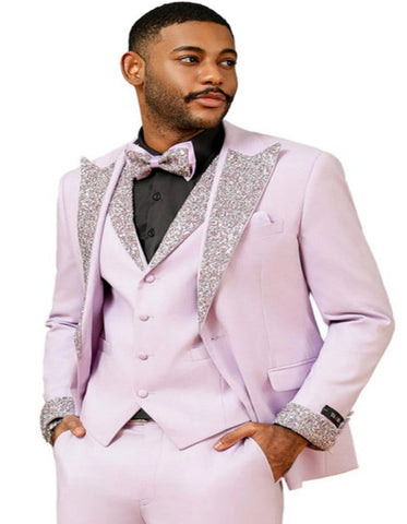 Lavender Prom Tuxedo - Perfect Wedding Suit Vested Rhinestone Lapelled