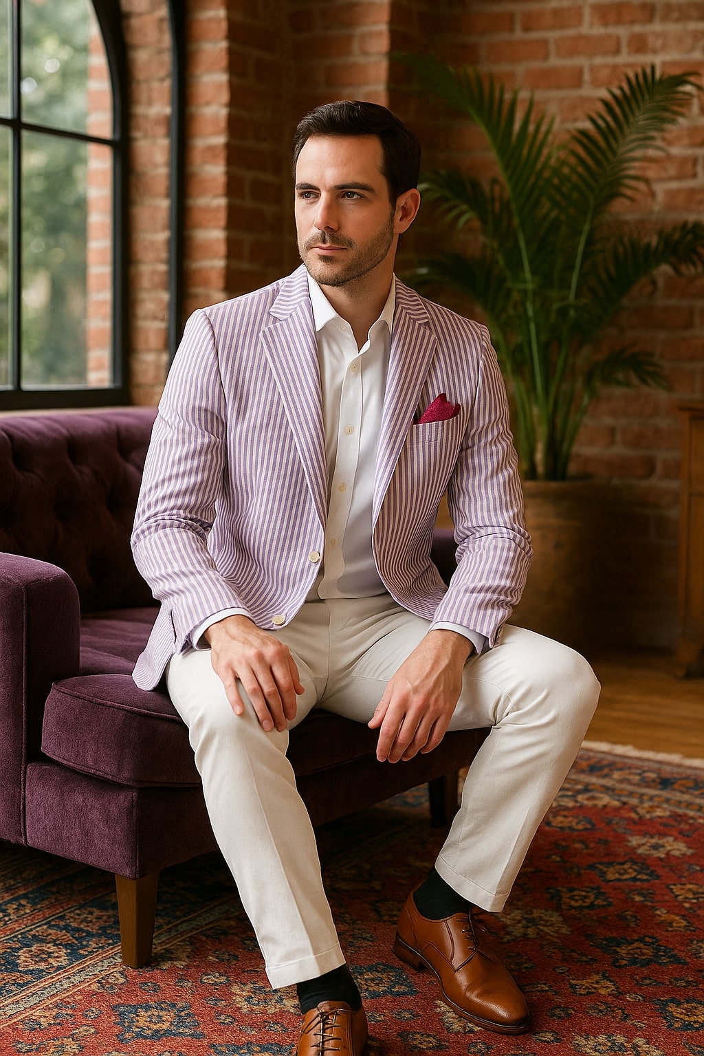 36 Mens Italian Lavender Seersucker Blazer – Lightweight Summer