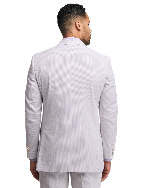 Mens Lavender Seersucker Suit Blazer  Pants Cotton Fabric - Summer Fabric in Purple color