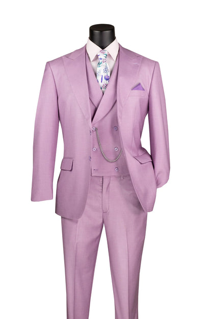Lavender Modern Fit 3-Piece Suit with Lapel Vest & Adjustable Pants