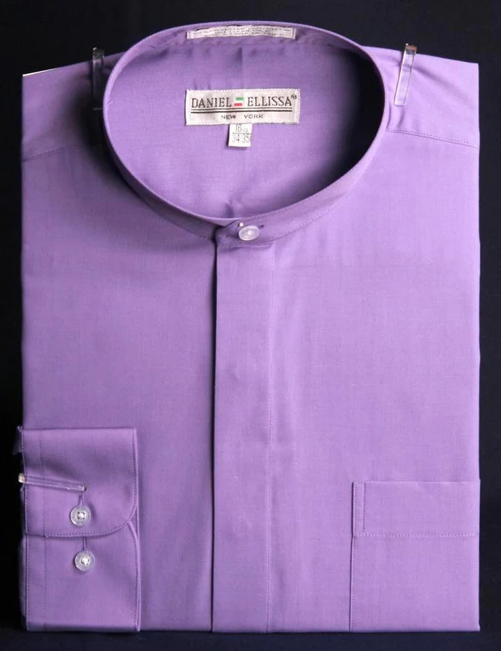 Men's Classic Banded Collar French Front Lavender Dress Shirt - Men's Tuxedo USA