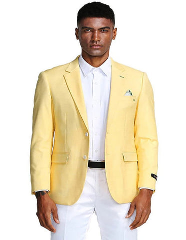 Men's Two Button Slim Fit Linen Style Lemon Yellow Summer Blazer