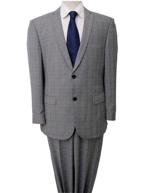 Mens Plaid Suit Mens Windowpane Pattern Two Piece Light Gray Suit