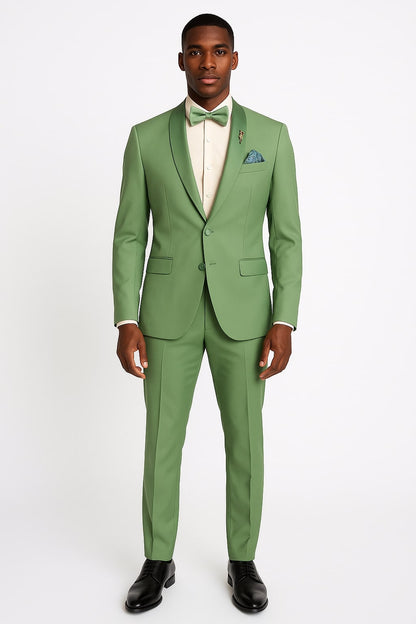 Light Green Tuxedo Suit for Men  Satin Lapel Wedding and Prom Suit in Color Sage Green Tuxedo