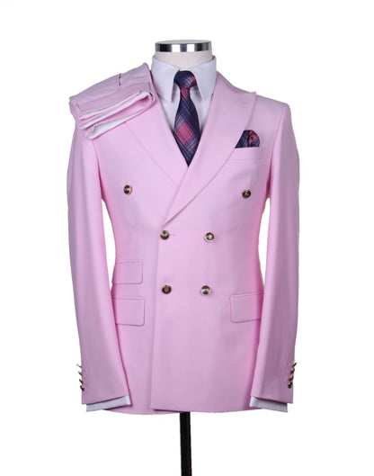 Mens Light Pink Double-Breasted Suit with Gold Buttons  2-Piece Slim Fit Set