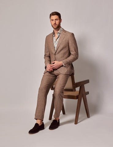 Mens Linen Suit For Beach Wedding - Summer  Suit in Light Brown - Men's Tuxedo USA