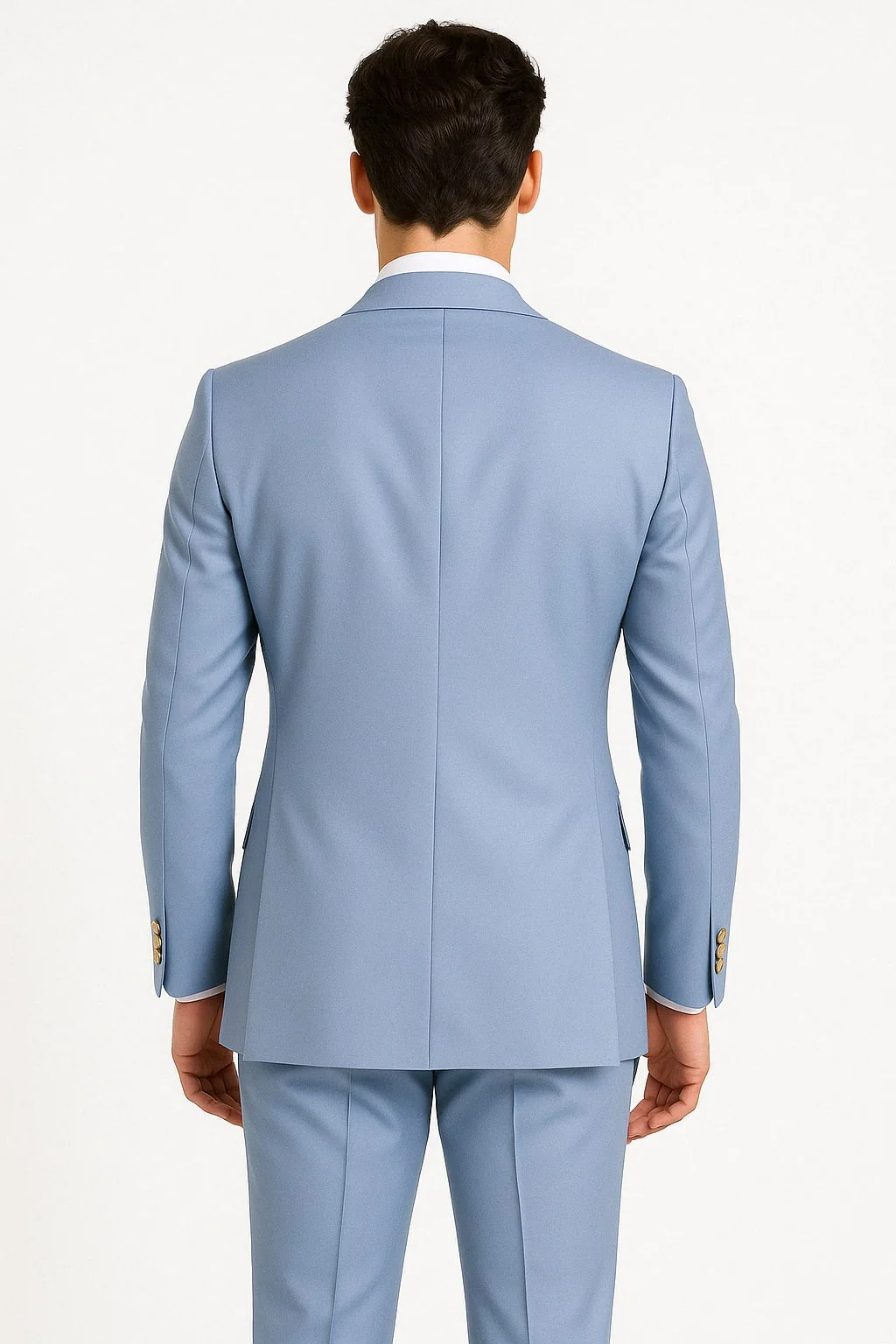 Mens Light Blue Double-Breasted Suits with Gold Button – Slim Fit 2-Piece Formal Set in Sky Blue Color