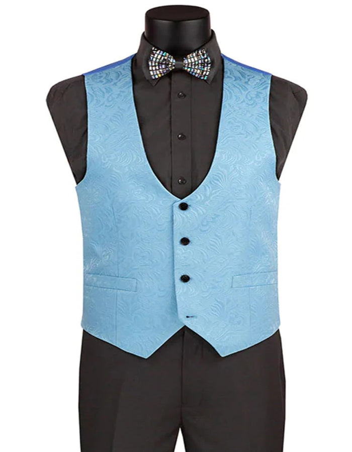 Blue Wedding Tuxedo - Men's Slim Fit Vested Paisley Light Blue Wedding Tuxedo