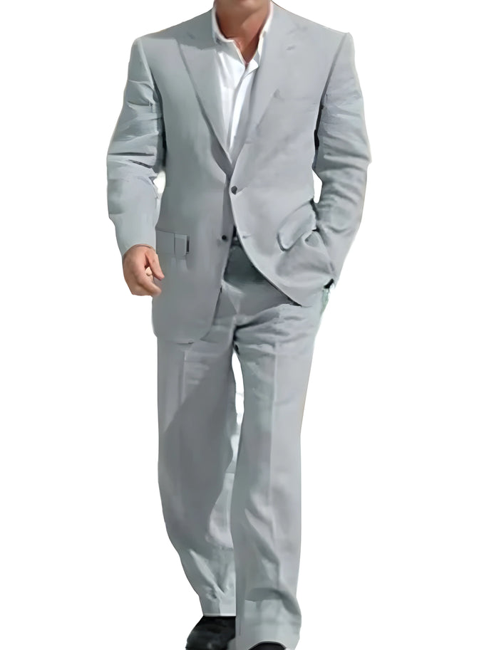 Men’s Light Grey Linen Two Piece Suit – Lightweight Formal Summer Outfit