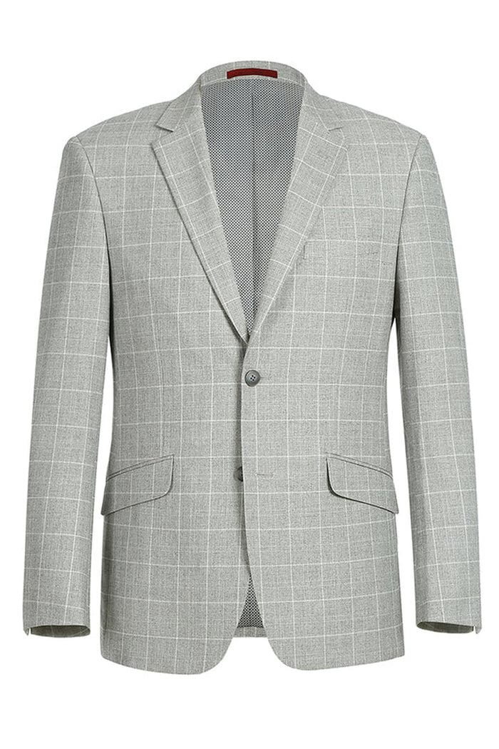 Saco vaquero - Western Sport Coat - Western Blazer   - Mens Two Button Slim Fit Sport Coat Blazer In Light Grey Ash Windowpane Plaid