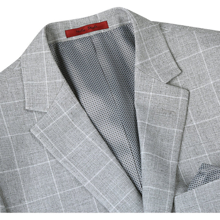 Saco vaquero - Western Sport Coat - Western Blazer   - Mens Two Button Slim Fit Sport Coat Blazer In Light Grey Ash Windowpane Plaid