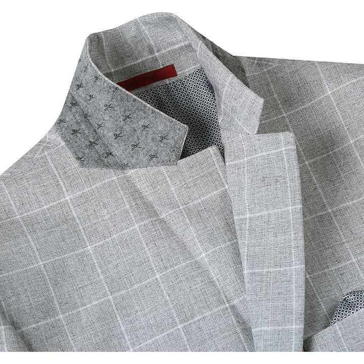 Saco vaquero - Western Sport Coat - Western Blazer   - Mens Two Button Slim Fit Sport Coat Blazer In Light Grey Ash Windowpane Plaid