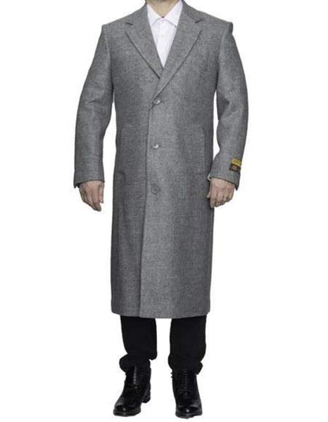 Mens Overcoat - Topcoat For Men - Winter Fabric - Light Grey Big and T