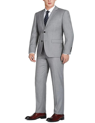 Light Grey Suit - Silver Gray Suit For Wedding - Mens Basic Two Button Slim Fit Light Grey Optional Vest Wool Suit - Men's Tuxedo USA