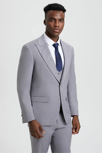 light grey suit champagne tie