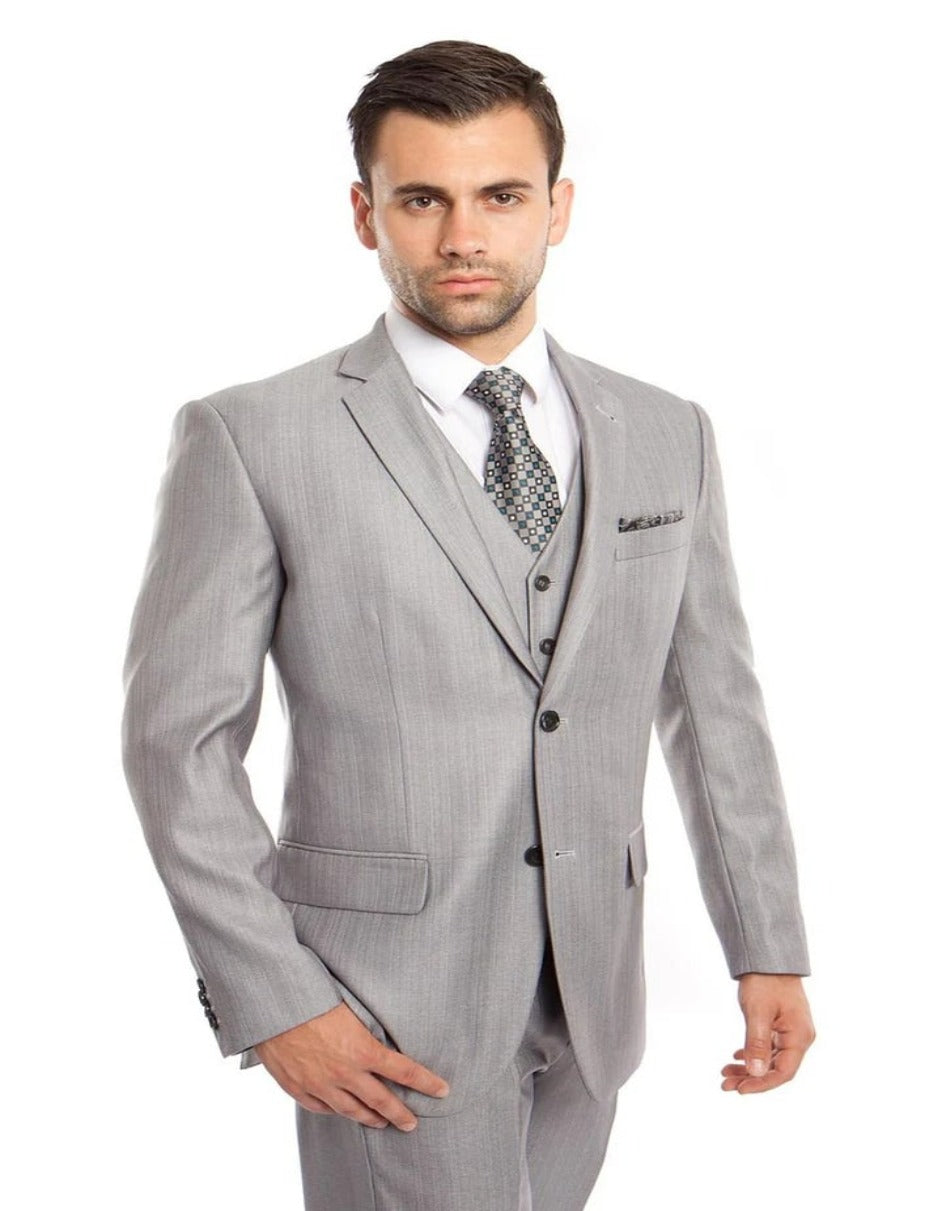 Light Grey Suit - Silver Gray Suit For Wedding - Men's Two Button Vest