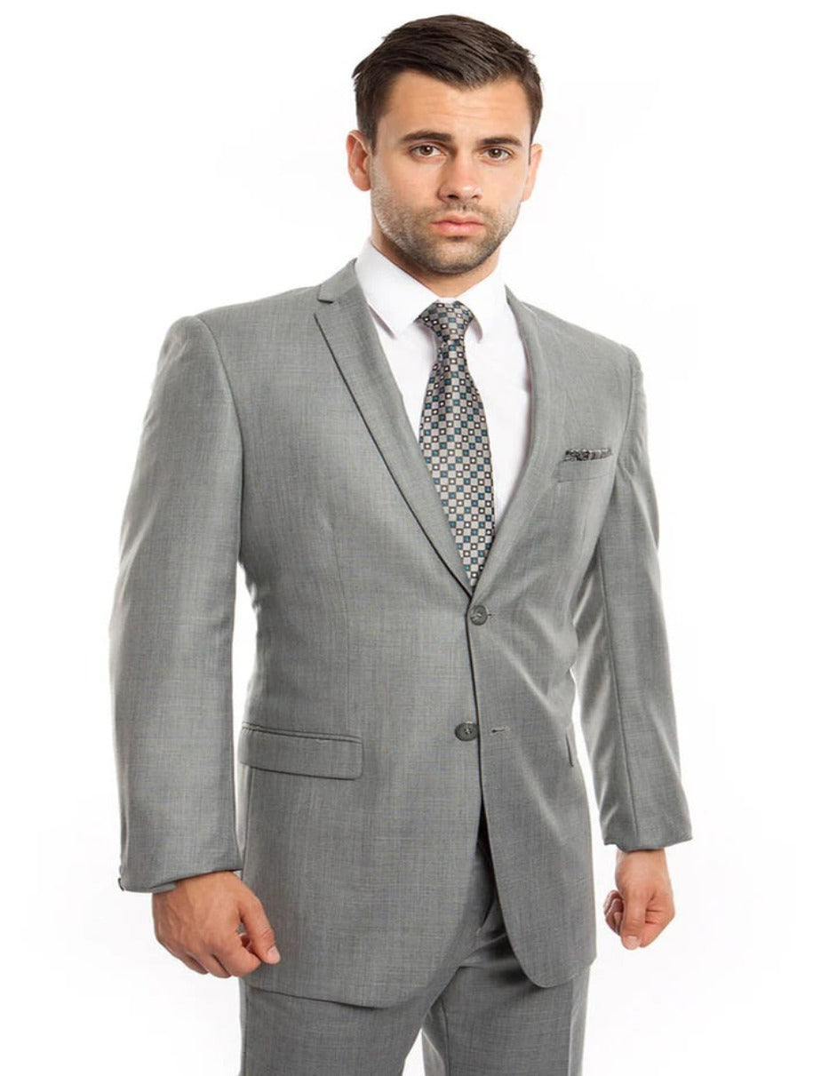 Light Grey Suit - Silver Gray Suit For Wedding - Men's Slim Fit Textur